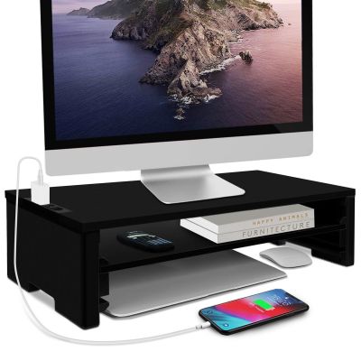 Monitor Elevated Rack Monitor Stand Foldable with Drawer Storage Box USB Charging