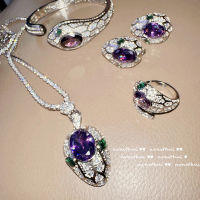 แทนซาไนต์สีม่วงสร้อยคองูกำไลงูเซอร์คอนเคลือบทอง Openwork 18K