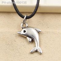 New Fashion Tibetan Silver Color Lovely Dolphin Pendant Necklace Choker Charm Black Leather Cord Factory Price Handmade Jewelry