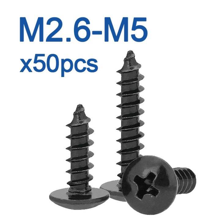 50pcs-lot-m2-6-m3-m3-5-m4-m5-phillips-truss-head-cross-recessed-mushroom-head-self-tapping-screws-black-carbon-steel