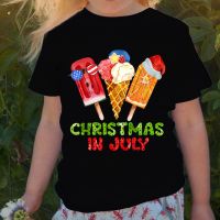 Christmas In July Print Santa T Shirt For Clothes Black Tees Cartoon Gildan