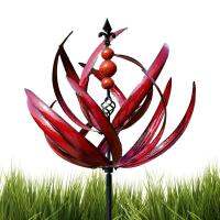 Yard Spinners บน Stakes 360องศาหมุนได้โลหะ UV ทน Lotus Windmill สีแดง Paths Stakes สำหรับสนามหญ้าเครื่องประดับ Patio Display