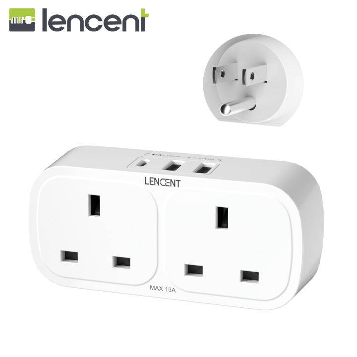 LENCENT UK To US USA Plug Adaptor With 1 Type C And 2 USB Ports, 2 Way ...