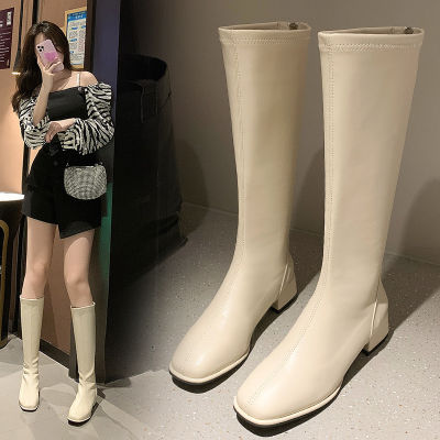 รองเท้าบูท2022สำหรับเด็ก,รองเท้าบูทแขนยาว43ฤดูใบไม้ร่วง/ฤดูหนาวมีซิปหลังขนาดใหญ่รองเท้าบูทส้นสูงหนาส้นเตี้ยสำหรับผู้หญิง
