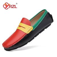 YRZL Loafers Men Handmade Genuine Leather Shoes Casual Driving Flats Slip on Moccasins Men Mixed Colors Size 48 Mens Shoes