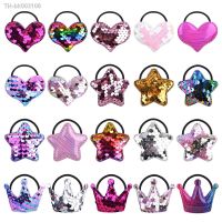 ♀ 21 Pcs/lot Star Heart Crown Elastic Rope Headband For Girls Cute Rainbow Solid Sequins Hair Band Ponytail Holder Hair Accessorie