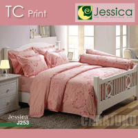 JESSICA ชุดผ้าปูที่นอน พิมพ์ลาย Graphic J253 สีแดงอ่อน #เจสสิกา ชุดเครื่องนอน 3.5ฟุต 5ฟุต 6ฟุต ผ้าปู ผ้าปูที่นอน ผ้าปูเตียง ผ้านวม กราฟฟิก