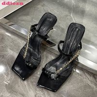 Hot sell Women Pumps Metal Chain Summer High Heels 2023 New In Fashion Square Toe Modern Ladies Sandals Flip Flops Footwear Female Shoes