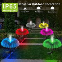 Double Solar Jellyfish Light 7 Colors Solar Garden Lights LED Fiber Optic Lights Outdoor Waterproof Decor Lamp for Lawn Patio Power Points  Switches S