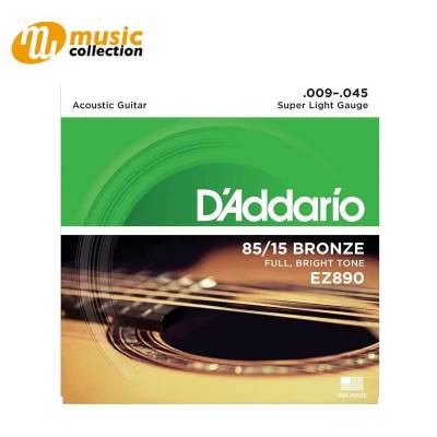 สายกีตาร์โปร่ง D’Addario EZ890 85/15 Bronze Acoustic Guitar Strings, Super Light, 9-45
