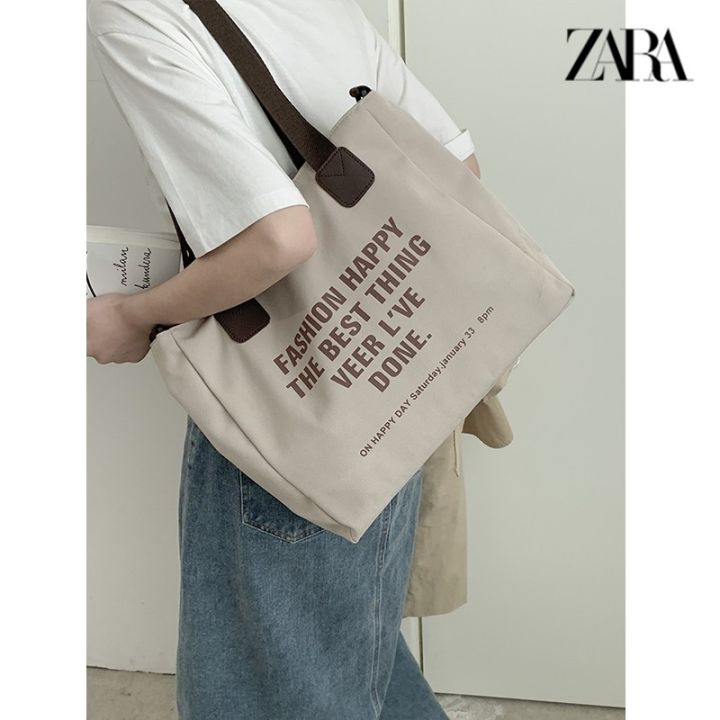 2023-zaraเย็บปักถักร้อย-zar-กระเป๋าผ้าใบผู้หญิงอินเทรนด์-ใหม่ฤดูใบไม้ผลิและฤดูใบไม้ร่วงกระเป๋ากระเป๋าสีตัดกันแฟชั่นอเนกประสงค์กระเป๋าคนส่งเอกสารลำลองความจุขนาดใหญ่