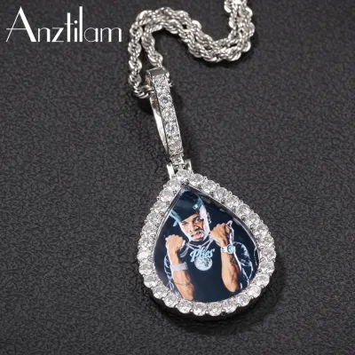 Custom Photo Hip Hop AAA Zirconia Paved Iced Out Water Drop Pendants With Bling Tennis Chain for Women Men Rapper’s Jewelry