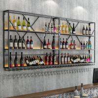 ขวดชั้นวางแก้วแนวตั้งตู้เบียร์บาร์แขวนผนังบ้านสีดำ Mueble Para Vinos ตกแต่ง