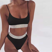 New Silver Rhinestones Bikini Set y Spaghetti Strap Bra Elastic Panty Swimsuit Swimwear Women 2022 Summer Beach Bathing Suit