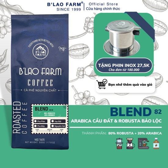 Cà phê rang xay nguyên chất blend 80% robusta và 20% arabica b lao farm - ảnh sản phẩm 1