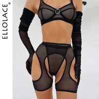 Ellolace Open Crotchless y Lingerie Sets For Women Garter Belt 3-Piece Delicate Underwear Seamless Exotic Outfits