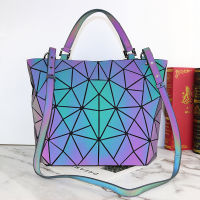 Luminous Bucket Bag For Women Colorful New Geometric Grid Color Changing Hand Bag Japan And South Korea Versatile Large Capacity Shoulder Bag