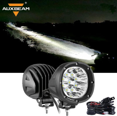 Auxbeam 4In 90W Round Led Offroad Lights, 2PCS 9000LM Led Light Pod Super Bright Round Driving Light with Wiring Harness Kit Spot White Beam for Truck Pickup SUV ATV UTV 4x4 Jeep Wrangler Motorcycle White Spot Driving Lights