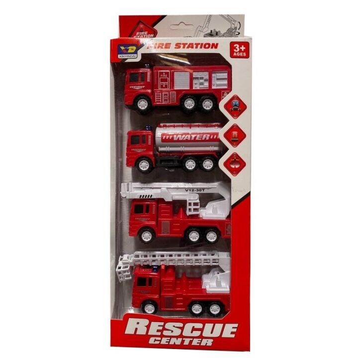 Fire Station Rescue Center Truck Vehicles 4 in 1 Trucks Fire Engine Toy ...