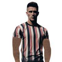 New Mens Quick-Drying Tops Vertical Stripes Casual Sports Loose Fitness Short Sleeves