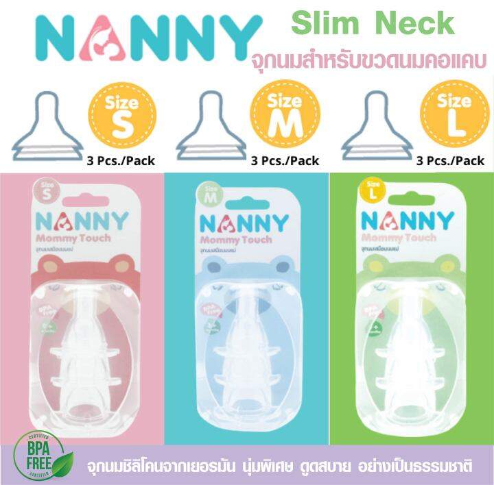 nanny-แนนนี่-จุกนมซิลิโคน-สำหรับขวดนมคอแคบ-แพ็ค-3-ชิ้น-ทนความร้อนได้-120-องศาเซลเซียส