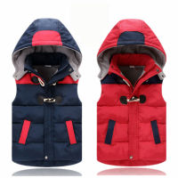 2021 Winter Warm 3 4 6 8 10 11 12 Years Teenager Thickening Outerwear Color Patchwork Hooded Vest Waistcoat For Kids Boys Girls