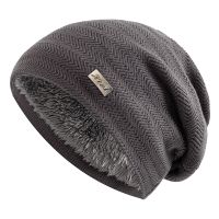 【YD】 New Slouchy Hats Add Fur Lined Men And Warm Beanie Cap Label Knitted