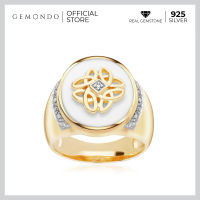 Gemondo แหวนผู้ชายเงินแท้ 925 ชุบทอง 18K ประดับหินอาเกต (White Agate) หรือโมรา ลวดลายดีไซน์หรูหรา : แหวนนิล แหวนหิน