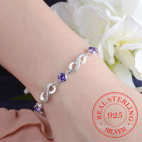 แท้ 925 เงินสเตอร์ลิง Endless Love Infinity CHAIN Link สร้อยข้อมือผู้หญิงเครื่องประดับเงินหรูหรา SCB037-Naoei