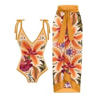 Women Swimsuits Deep V-Neckline One Piece with Cover Up and Thin Straps with a Cover-up Bathing Suit for Women