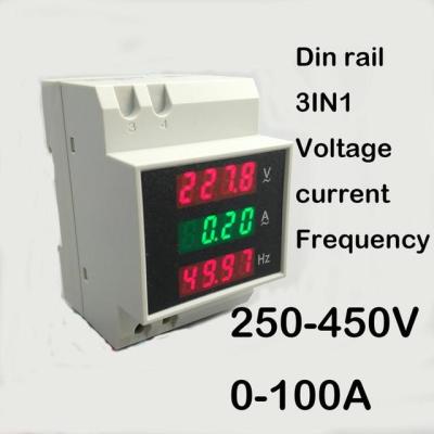 3in1ราง Din จอแสดงผลแอลอีดีแรงดันไฟฟ้ากระแสไฟฟ้าความถี่เมตร80-300V 200-450V 0-100a โวลต์มิเตอร์แอมมิเตอร์สามในหนึ่งเดียว