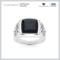 Gemondo แหวนผู้ชายเงินแท้ 925 ประดับหินแบล็คโอนิคส์ (Black Onyx) หรือนิลดำ ดีไซน์วินเทจ : แหวนนิล แหวนวินเทจ แหวนเรียบ