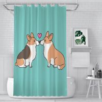 Corgi Love Shower Curtains Dog Waterproof Fabric Creative Bathroom Decor with Hooks Home Accessories