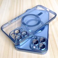 Transparent Plating For Magsafe Phone Case For iPhone 11 12 13 14 Pro Max 14 Plus Magnetic Wireless Charge Case Shockproof Cover
