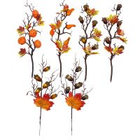 6Pcs Simulation Maple Leaf Pumpkin Oak Fruit Cuttings Artificial Pumpkin Branch Thanksgiving Harvest Home Decoration