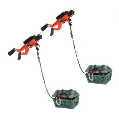 2X Treasure Treasure Hunter Diver Decoration for Aquarium Fish Tank Orange