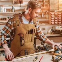 ▦ New Durable Work Apron with Tool Pockets Heavy Duty Unisex Canvas Goods Adjustable Cross-Back Straps For Woodworking Painting