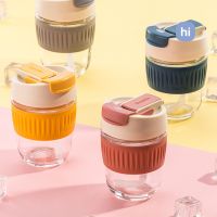 HI HOMES Heat Resistant Glass Water Cup Bottle With Lid Sealed Cover Milk Juice Coffee With Straw Scale Cawan straw