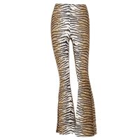 Women High Waist Wide Leg Pants Leopard Tiger Stripes Flare Bell Bottom Trousers H7EF