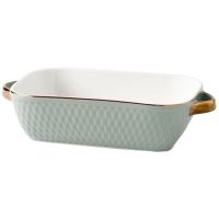 Gold Ceramic Glaze Baking Plate Bowl with Handle French Onion Soup Bowl Roasting Lasagna Dishes Pan Oven Basics Plate Bakeware