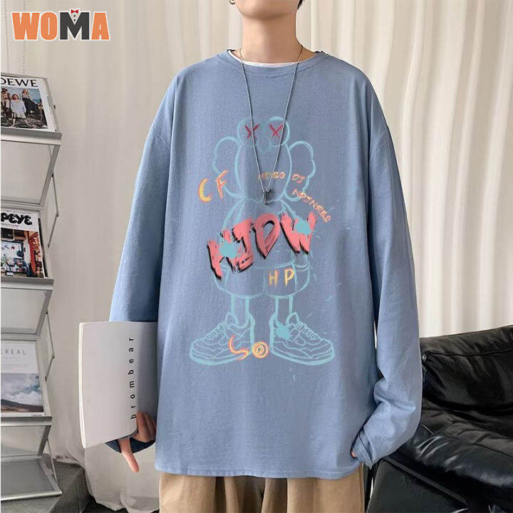 woma-เสื้อยืดแขนยาวผู้ชายใหม่เทรนด์แฟชั่นผู้ชายหลวมกางเกงเชิ้ตก้นหลวมสําหรับเด็กผู้ชาย