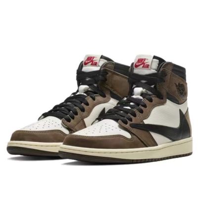 [HOT] Original✅ NK* Travs- Scot- x Ar J0dn 1 High Barb Dark Brown Mens And Womens Basketball Shoes Couple Skateboarding Shoes {Limited time offer}