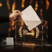 HZGUEOSTB Acrylic Wedding Card Box ,DIY Envelop Money Clear with Lock Strip Light and Rhinestone Tape,Large Wedding Card Boxes