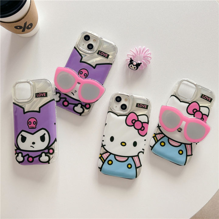 ins-การ์ตูนแว่นกันแดดคิตตี้เคสโทรศัพท์แมวสำหรับ-iphone14-น่ารัก-kulomi-กรณีโทรศัพท์สำหรับ-iphone13promax-ผู้ถือแว่นตาสเตอริโอสำหรับ-iphone12promax