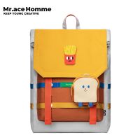 ☾✽✉ Mr. ace Homme Foodie Student กระเป๋าเป้สะพายหลัง ใส่แล็ปท็อป ความจุขนาดใหญ่ 15.6 นิ้ว