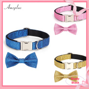 Amzplus Pet Dog Collars Bling Dog Bow Tie Collar Cute Girl Dog Collar With
