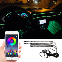 12V 4pcs Bluetooth LED Strips Car RGB Ambient Mood Lights Floor Seat Back Dashboard Mouldings Remote Control Interior Decoration