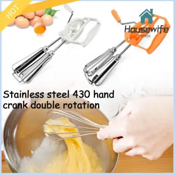 1pc 10-inch Household Egg Whisk Stainless Steel Rotating Manual Cream  Whipper Semi-automatic Kitchen Hand Mixer