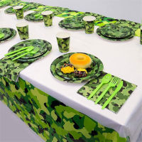 Military Theme Party Supplies Camouflage Tablecloth Tableware Army Green Dinner Plate For War Birthday Party Decoration