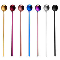 【2023】Rainbow Color Coffee Tea Stir Spoon Long Handle Ice Cream Dessert Spoons Eco-Friendly Stainless Steel Tableware Kitchen Supplies